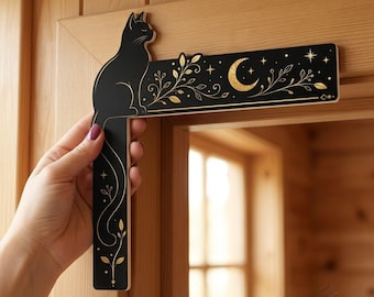 Black Cat Door Corner Decor, Wooden Corner Topper, Moon Cat Corner Sign, Gothic Cat Decor, Cat Lover Gift, Door Frame Decoration