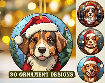 30 Files Dog Christmas Round Ornament Sublimation PNG, Christmas 3D Ornamnet Design, Photo Memorial Christmas Ornament Digital Download