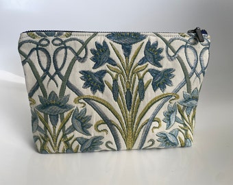 Upcycled Art Deco tapestry fabric zip pouch William Morris inspired zero waste luxury gift for her