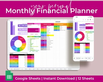 Monthly Financial Planner and Budget Keeping Spreadsheet System | Google Sheets Download | Colorful Budgeting System | + Color Palettes