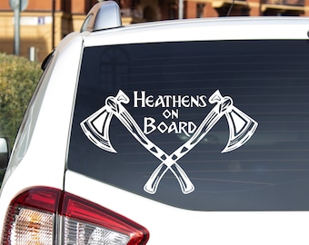 Heathens On Board Viking Axe Vinyl Car Decal // Norse Viking Waterproof Sticker for Window