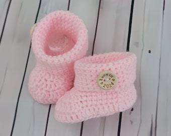 Born In 2024 Crochet Baby Booties 0-3 Months Handmade