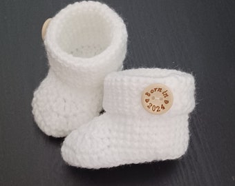 Born In 2024 Crochet Baby Booties 0-3 Months Handmade