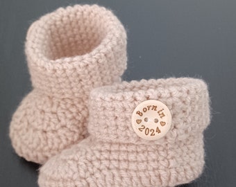 Born In 2024 Crochet Baby Booties 0-3 Months Handmade
