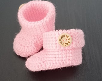 Born In 2024 Crochet Baby Booties 0-3 Months Handmade