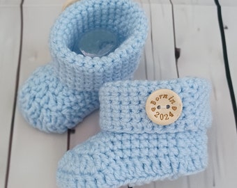 Born In 2024 Crochet Baby Booties 0-3 Months Handmade