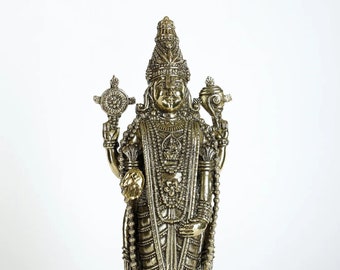 Brass Tirupati Balaji Statue, 21CM Shree Venkateswara Sculpture, Perumal Srinivasa Idol, Incarnation of Vishnu, Venkata, Govinda Sculpture.
