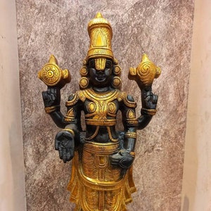 17&quot; Brass Tirupati Balaji Statue: Shree Venkateswara Sculpture