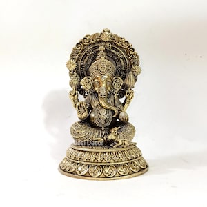 Brass Ganesha Statue: Handmade Hindu Elephant God Idol, 5.5&quot;
