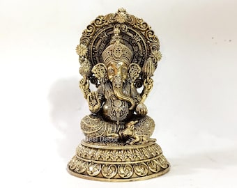 Brass Ganesha Statue: Handmade Hindu Elephant God Idol, 5.5"