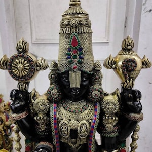 Large Brass Tirupati Balaji Statue: Shree Venkateswara Sculpture (47&quot;)