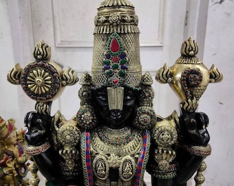 Large Brass Tirupati Balaji Statue: Shree Venkateswara Sculpture (47&quot;)