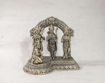 Estatua de latón de Ram Darbar: ídolo vintage de Rama y Sita con tallado superfino