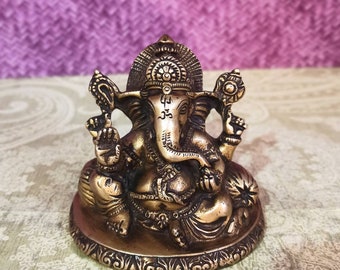 Antique Finish Brass Ganesha Statue - 4" Ganpati Idol