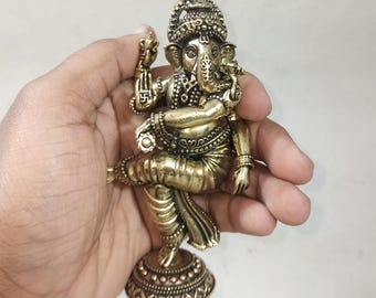 Dancing Ganesha Brass Statue 5" Small Superfine Ganesha Brass Statue, tiny ganesha, Standing Ganesha for Decor, best gift Idea, shiva son