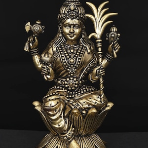 Brass Lalitha Tripura Sundari Statue: Hindu Goddess Idol, 4&quot;
