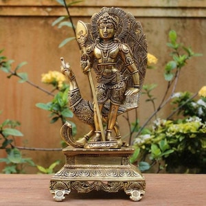 12&quot; Brass Lord Murugan Statue: Handmade Kartikeya Idol