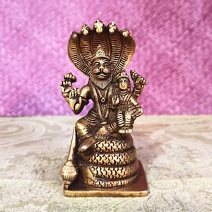 Brass Narsimha Statue: Hindu God Vishnu Idol, Indian Decor (5 inch)