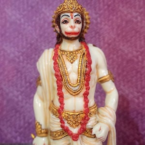 Lord Hanuman Statue: 10&quot; Marble Dust Hindu God, Temple Decor
