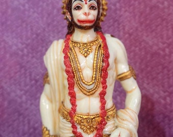 10"inch Lord Hanuman standing statue Marble Dust Hindu Bahubali God  Temple Decor Indian God God of power Devotion Celibacy Home Decor Arts.