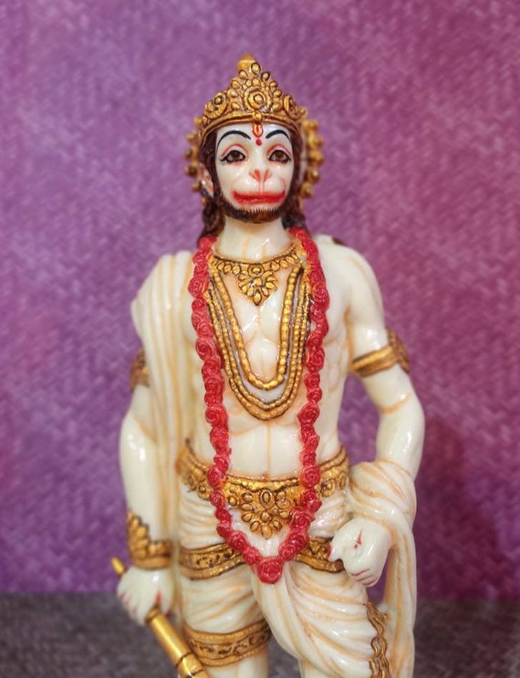 ハヌマーン神の像：10インチの大理石の粉末ヒンドゥー教の神、寺院の