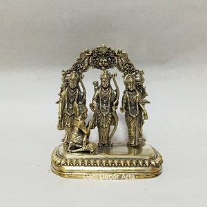 Vintage Brass Ram Darbar Statue: 3&quot; Handmade Rama & Sita Idol
