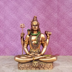 Lord Shiva Idol: 20cm Resin Statue with Metal Finish, Handmade