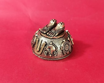 Brass Tirupati Balaji Charan Paduka: Vishnu Footprints with Tilak