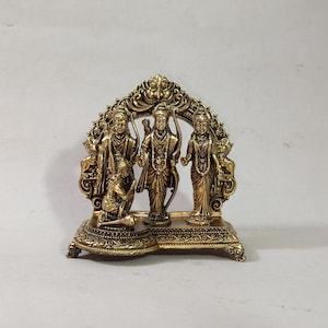 Brass Ram Darbar Statue: Vintage Rama & Sita Idol, Handmade in India