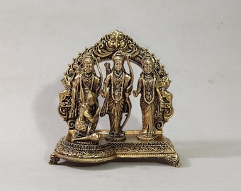 Estatua de latón de Ram Darbar: Ídolo vintage de Rama y Sita, hecho a mano en la India