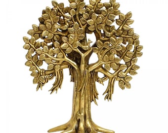 Brass Kalpavriksha Tree of Life Sculpture: Golden Roots Decor (27CM)