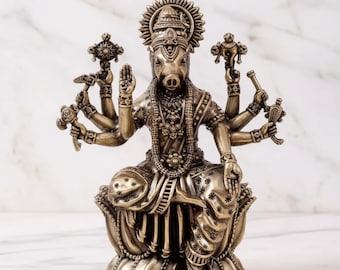 Brass Varahi Mata Idol – Hindu Goddess Statue – Small Puja Murti