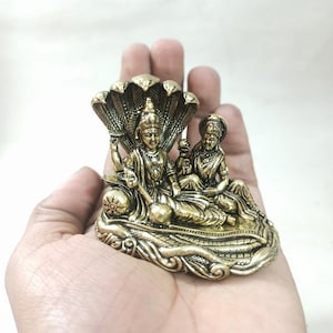 Brass Lakshmi Narayan Statue: Hindu God Vishnu Idol (6 CM)