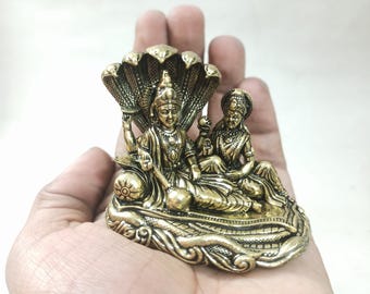 Brass Lakshmi Narayan Statue: Hindu God Vishnu Idol (6 CM)