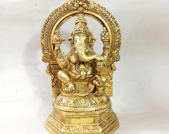 Estatua de Ganesha de latón: Ídolo Ganpati de 25 CM con Meharav