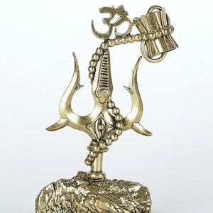 Handmade Brass Shiva Trishul with Om and Damru - Car Dashboard Decor