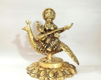 女神サラスワティ像：接着されたブロンズ製白鳥の女神像（21 cm