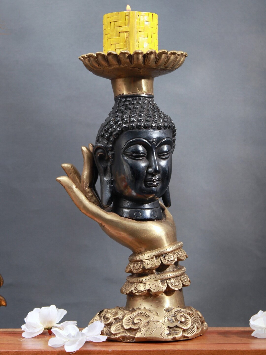 真鍮製仏像キャンドルホルダー：10インチ瞑想用装飾 - Etsy 日本