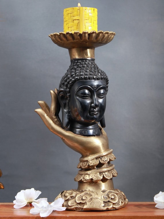 真鍮製仏像キャンドルホルダー：10インチ瞑想用装飾 - Etsy 日本