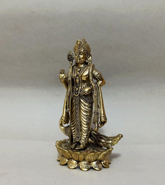 真鍮製のムルガン神像：孔雀を従えたカルティケヤ神像（4.5インチ