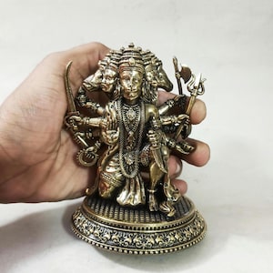 Panchmukhi Hanuman Statue- 4.5&quot;  Premium Brass Lord Panchmukhi Hanuman Idol, Five Face Bajrang Bali, Rama Devotee For Temple Altar Murti