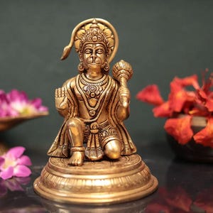 7&quot; Brass Hanuman Statue: Hindu Monkey God Altar Pooja