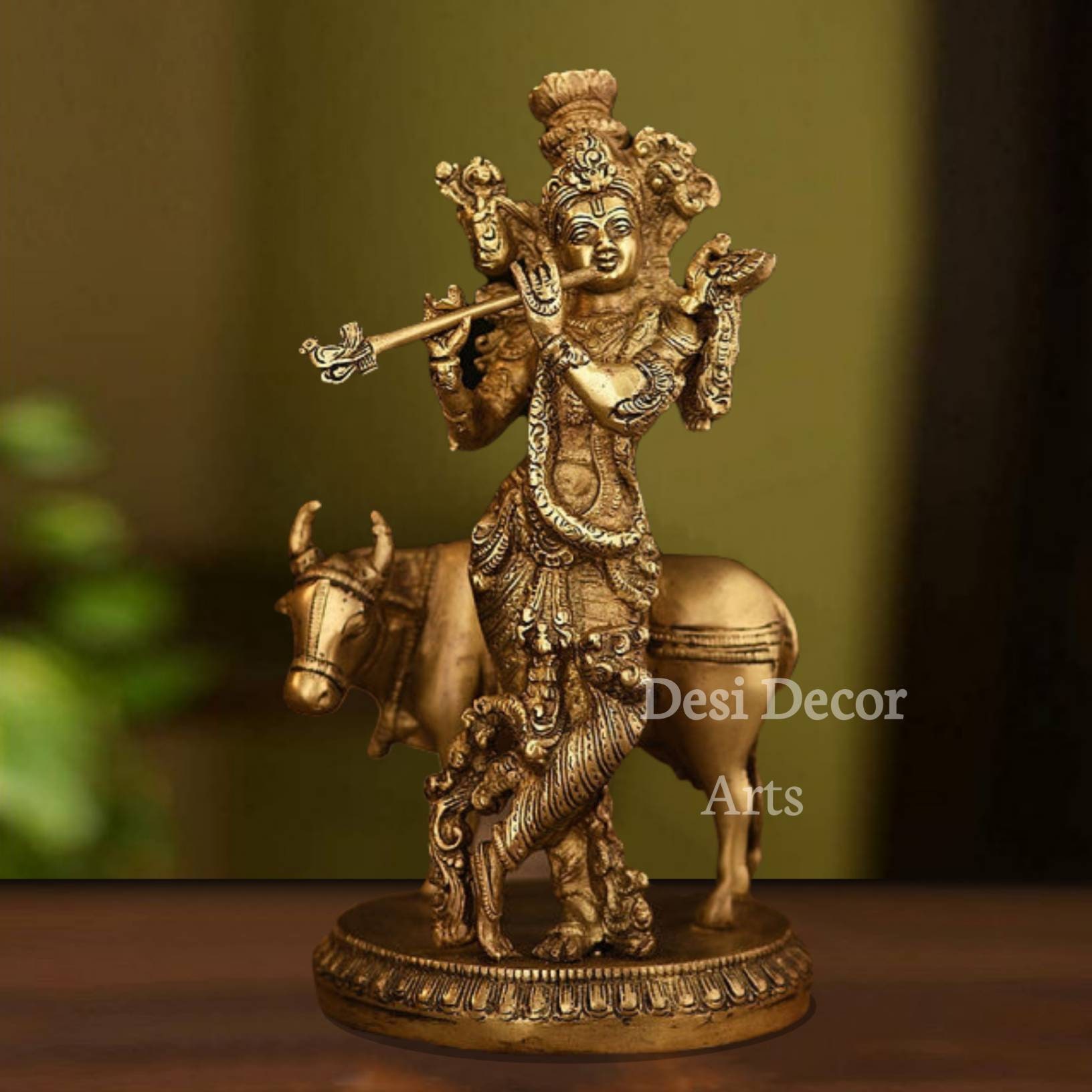 Brass Krishna 15 CM Statue, Krishna,Flute Playing Idol, Banke