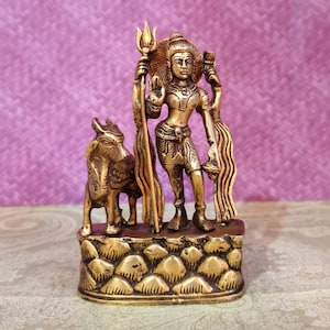 Brass Lord Shiva Statue with Nandi - Hindu God Adiyogi Gift
