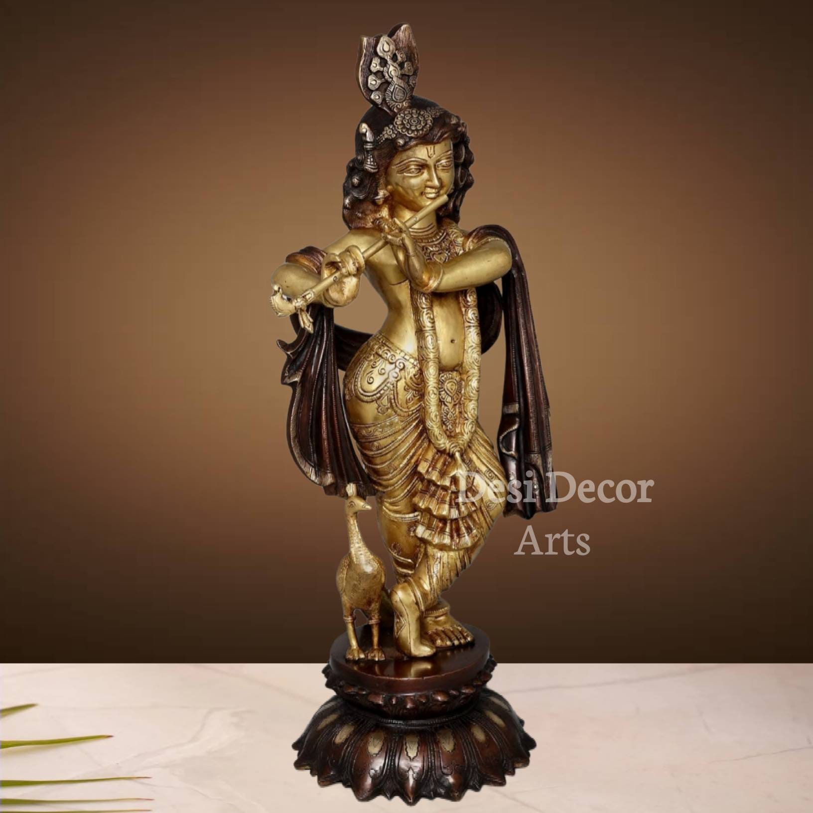 27インチの真鍮製クリシュナの笛：ヒンドゥー教の神の彫刻 - Etsy 日本