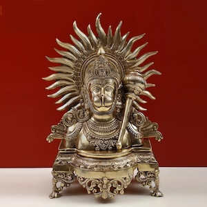 Hanuman-Statue - 14 &quot;Messing Lord Hanuman Büste auf Sockel, Bajrang Bali, Hindu-Affe-Gott, Rama-Anhänger für Tempel-Altar Murti Pooja