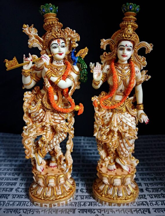 ラーダー・クリシュナ像：15インチの神聖な夫婦像、お祭りの贈り物