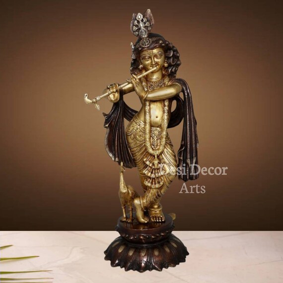 27インチの真鍮製クリシュナの笛：ヒンドゥー教の神の彫刻 - Etsy 日本