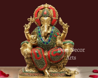 Estatua de Ganesha de latón: Ídolo de Lord Ganesh de 21 cm, decoración del hogar