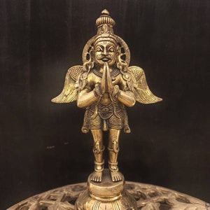 Brass Garuda Standing, Brass 12&quot; Garuda idol for temple puja, Lord Vishnu&#39;s vehicle Eagle King Garud, Garud idol, Holy Eagle Bird Figurine